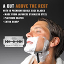 Shaving Revolution Long Handle Double Edge Safety Razor - Butterfly Open Razor 10 Japanese Stainless Steel Double Edge Blades - Close, Clean Shaving Razor Men., Black Long Handle, 12 Piece Set