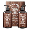 Viking Revolution Beard Wash & Beard Conditioner Set With Argan & Jojoba Oils - Softens And Strengthens - Natural Sandalwood Scent - Beard Shampoo With Beard Oil (17 Oz)