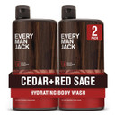 Every Man Jack Nourishing Cedar + Red Sage Mens Body Wash For All Skin Types - Naturally Derived Ingredients - Cleanse And Hydrate Skin With Coconut And Glycerin - 24Oz 2 Bottles
