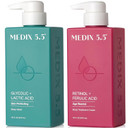 Medix 5.5 Exfoliating Aha Glycolic Acid Face & Body Scrub Cleanser + Retinol Moisturizing Body Cream Lotion Skin Care 2Pc Set | Alpha Hydroxy Acid & Lactic Acid Foaming Body Wash & Face Wash, 2-Pc