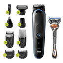 Braun Hair Clippers For Men, 9-In-1 Beard, Ear & Nose Trimmer, Body Grooming Kit, Cordless & Rechargeable With Gillette Proglide Razor, Black/Blue, 9 Piece Set