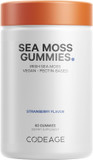 Codeage Irish Sea Moss Gummies Supplement - 300Mg Irish Sea Moss Extract Equivalent To 3,000Mg Of Raw Sea Moss Powder - Delicious Strawberry Flavor - Vegan, Non-Gmo, Gluten-Free - 60 Gummies