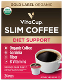 Vitacup Slim Organic Coffee Pods, Diet Support With Ginseng, Garcinia, B Vitamins, Bold Medium Dark Roast, Single Serve Pod, Compatible With Keurig K-Cup Brewers,24 Ct