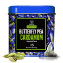 Blue Tea - Butterfly Pea Flower Cardamom Herbal Tea - 15 Pyramid Tea Bags | Fathers Day Gift | | Detox Tea| Natural Food Coloring, Iced Tea, Cocktails, Mocktails - Caffeine Free - Premium Tin Pack