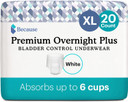Because Overnight Incontinence Underwear & Booster Pad Bundle For Men & Women-Includes Underwear-White, Size Xl, 20 Count & Booster Pads, 20 Count- Absorbs Up To 10 Cups Of Liquid