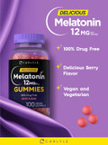 Carlyle Melatonin Gummies 12Mg | 100 Count | Berry Flavor | Vegan Supplement | Non-Gmo, Gluten Free
