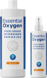 Essential Oxygen, Food Grade Hydrogen Peroxide, 8 + 32 Fl Oz, Natural Cleaner, 3%, 1 - 8 Fl Oz Spray And 1 - 32 Fl Oz Bottle, Refill, Hp (Pack Of 2)