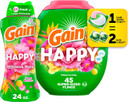 Gain Happy Laundry Bundle: Gain Super Sized Flings Laundry Detergent Pacs, 3-In-1 Detergent Pacs With Febreze And Oxi, 45 Count + Gain In-Wash Laundry Scent Booster Beads, 24 Oz, Hibiscus Hula Scent