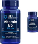 Life Extension Vitamin B6 250 Mg, 100 Vegetarian Capsules & Folate & Vitamin B12, Vegetarian Capsules, White, 90 Count