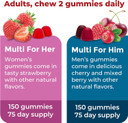 Nature Made Multivitamin Gummies Combo Pack For Him & Her, Tasty Men & Womens Multivitamin With Vitamin C, Vitamin D3, B Vitamins, Zinc & More, Two Multivitamin Bottles