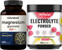 Naturebell Magnesium Glycinate Capsules 500Mg & Electrolyte Hydration Powder Bundle Pack | Chelated & Purified Mineral | Real Coconut Water Electrolytes