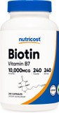 Nutricost Biotin (Vitamin B7) 10,000Mcg (10Mg) Vitamin Supplement, 240 Capsules - Vegetarian, Gluten Free, Quick Release, Non-Gmo