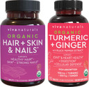 Organic Hair Skin And Nails Vitamins + Organic Turmeric With Black Pepper & Ginger Bundle, Made With Biotin 5000Mcg For Healthy Hair, Turmeric For Natural Joint Support Organic Hair Skin And Nails Vitamins + Organic Turmeric With Black Pepper & Ginger Bundle, Made With Biotin 5000Mcg For Healthy Hair, Turmeric For Natural Joint Support