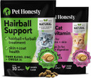 Pet Honesty Cat Hairball Support + Cat Multivitamins Dual Texture Chew Supplement Bundle - Cat Hairball Solution, Supports Skin & Coat And Digestion, Help Eliminate Furballs, Supports Immune Health
