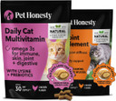 Pethonesty Cat Multivitamins + Cat Hip & Joint Support Dual Texture Chew Supplement Bundle - Supports Overall Immune Health, Joints, Skin & Coat, And Digestion, Glucosamine Joint Support Supplement