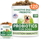 Probiotics + Hemp + Glucosamine Bundle - Upset Stomach Relief + Joint Pain Relief - Digestive Enzymes, Prebiotics + Hemp Oil, Chondroitin W/Msm, Omega 3 - Improve Digestion, Immunity - 120 + 120 Chews