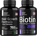 S Raw Science Healthy Strong Hair & Stop Hair Loss, Hair Skin And Nails Vitamins  Biotin & Collagen & Keratin Capsules 25000Mcg 60Pcs And Dht Blocker 800Mg 60Pcs