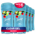Secret Antiperspirant And Deodorant For Women, 48 Hr Odor Protection, Clear Gel Berry Scent, 2.6 Oz (Pack Of 6)