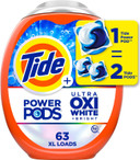 Tide Power Pods Plus Ultra Oxi White And Bright Laundry Detergent, Advanced Stain Removal And Whitening Power, 63 Count