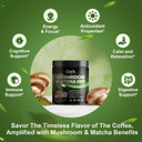 Mushroom Matcha Coffee - Matcha Green Tea Infused With 4 Superfood Mushrooms, Instant Coffee, Skim Milk - Great Tasting Mushroom Matcha For Focus & Energy, Non-Vegetarian - 5.64 Oz