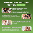 Mushroom Matcha Coffee - Matcha Green Tea Infused With 4 Superfood Mushrooms, Instant Coffee, Skim Milk - Great Tasting Mushroom Matcha For Focus & Energy, Non-Vegetarian - 5.64 Oz