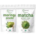 Micro Ingredients Matcha Green Tea Powder 1Lb & Moringa Powder Bundle 2 Pack | Culinary Grade, First Harvest | Raw Superfood