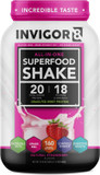 Invigor8 Superfood Grass Fed Whey Protein Isolate Shake Natural Strawberry Gluten-Free And Non Gmo Meal Replacement With Probiotics And Omega 3 (645G)