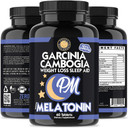 Garcinia Cambogia Pm Weight Loss Sleep, All Natural Supplement W/Valerian Root & Melatonin To Help Burn Fat Overnight, Night Time Appetite Suppressant, Vegetarian Formula (1-Bottle)