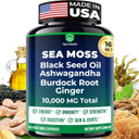 Sea Moss Black Seed Oil Ashwagandha Ginger - Advanced Irish Sea Moss Capsules All In One Supplement With Seamoss Black Seed Oil Ashwagandha Burdock Root Bladderwrack - Pills For Energy, Immune, Gut