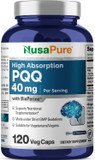 Nusapure Pqq Supplement 40 Mg, 120 Veggie Capsules, Non-Gmo, Pyrroloquinoline Quinone Disodium Salt, Bioperine