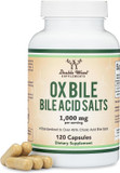Ox Bile Supplement For No Gallbladder (1,000Mg Per Serving, 500Mg Per Capsule, 120 Capsules) Standardized To 45% Cholic Acid Bile Salts To Help Address Bile Salt Deficiencies By Double Wood