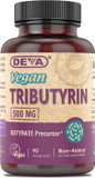 Deva Vegan Tributyrin Supplement - Butyrate Precursor, Gut Barrier Support, Butyric Acid, 500 Mg Vegan Capsules, Leaky Gut Support, Digestion, 90 Count