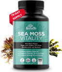Organic Irish Sea Moss With Bladderwrack, Burdock Root & Black Pepper Extract, 150 Capsules, Thyroid Support, Natural Iodine Source, Promotes Immune System, Cell Food, Alkaline Supplement