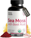 Atlantic Naturals Sea Moss With Beet Root Capsules - Premium Quality Sea Moss Supplement - Sea Moss Superfood To Support Immune Health, Blood Flow, Joint Health & Athletic Performance - 120 Ct