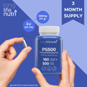 Phosphatidylserine Pure 500Mg  180 Vegetarian Pills, 3-Month Supply, Supplement For Strengthening Memory, Focus & Cognitive Function, Made In Usa, Lab Tested, Soy Free, Non Gmo