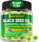 Neviss Black Seed Oil Gummies, Chlorophyll & Sea Moss Supplement 500Mg, Biotin 500Mcg With Hydrolyzed Collagen For Skin, Hair & Nails Health, Digestion, Joint, Organic Cold Pressed - High Absorption