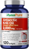 Nusapure Antarctic Krill Oil 2000 Mg 120 Softgels, Omega-3 Epa 360Mg, Dha 240Mg, Soyfree Astaxanthin Supplement Sourced From Krill 800Ppm