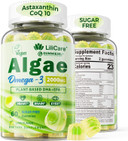 Vegan Omega 3 Supplement Gummies 1100Mg, Algae Omega 3 Dha 640Mg & Epa 290Mg From Marine, With Coq10, Astaxanthin, Vitamin E, A, D3 For Brain, Eye, Joint, Fish Oil Supplements Alternative, Sugar Free