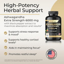 Ashwagandha Supplements - Ashwagandha Powder Capsules Extra Strength 6000Mg With Black Pepper | Mood Support, Focus, Energy Support | Vegan Friendly, Non-Gmo, Usa Made