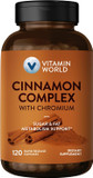 Vitamin World Cinnamon Complex With Chromium, 1000 Mg Cinnamon Supplements With High-Potency Chromium For Healthy Metabolism & Antioxidant Protection, 120 Capsules, 2 Month Supply, Gluten Free