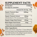 Liposomal Turmeric Curcumin Supplement 2000Mg, 95% Standardized Curcuminoid Extract & Organic Root Powder With Piperine Black Pepper Fruit (15Mg), 60 Softgels, Non-Gmo