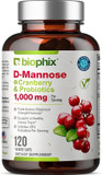 Biophix D-Mannose 1000Mg Capsules With Cranberry & Probiotics - D Mannose Supplements For Women - D-Mannose Pills For Urinary Tract & Bladder Health Support - Digestive Well-Being - 120 Vcaps