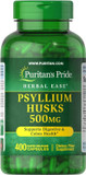 Puritan'S Pride Herbal Easeâ® Psyllium Husks 500Mg, Dietary Supplement For Digestive, Colon, And Heart Health Support, Daily Fiber Capsules, 2 Month Supply, 400 Rapid Release Capsules