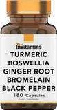 Turmeric & Boswellia Complex (180 Capsules) With Ginger Root, Bromelain, & Black Pepper Extract | Joint-Ease Formula: Powerful Joint Support Supplement* | Produced In The Usa