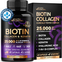 Biotin | Collagen | Keratin - Clinically Tested Supplement - Hair Growth Support - Skin & Nails Complex - 25000 Mcg Vitamins B2, B3, B6 & B7 | Hyaluronic Acid - Made In Usa - Women & Men | 60 Capsules
