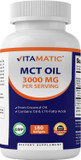 Vitamatic Mct Oil 3000 Mg Per Serving - 180 Softgels - From Coconut Oil - Contains 55% Caprylic Acid C8 And 40% Capric Acid C10