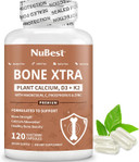 Bone Xtra - Vegan Bone Strength Formula For Stronger Bones, Plant-Based Calcium From Marine Algae, Vitamins D3, Vitamin K2, Magnesium, Phosphorus & More For Teens, Adults - 120 Caps | 1 Month Supply