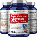 Nusapure Super Calcium 1300Mg, Vitamin D3-240 Veggie Caps (Non-Gmo, Gluten-Free, Bioperine)