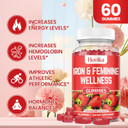 Iron For Women Gummies, 40Mg Iron Supplement Anemia With Multivitamin For Women, Zinc, Selenium, Iodine - For Iron Deficiency - Natural Hormonal Support For Pms, Strawberry Flavour, 60 Count