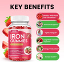 Iron Gummies With Multivitamin, Iron Supplement For Women & Men With Zinc, Vitamin B Complex & C, B12, Folate - Blood Builder & Energy Support For Adults & Kids - Strawberry Flavor, Vegan 60 Gummies